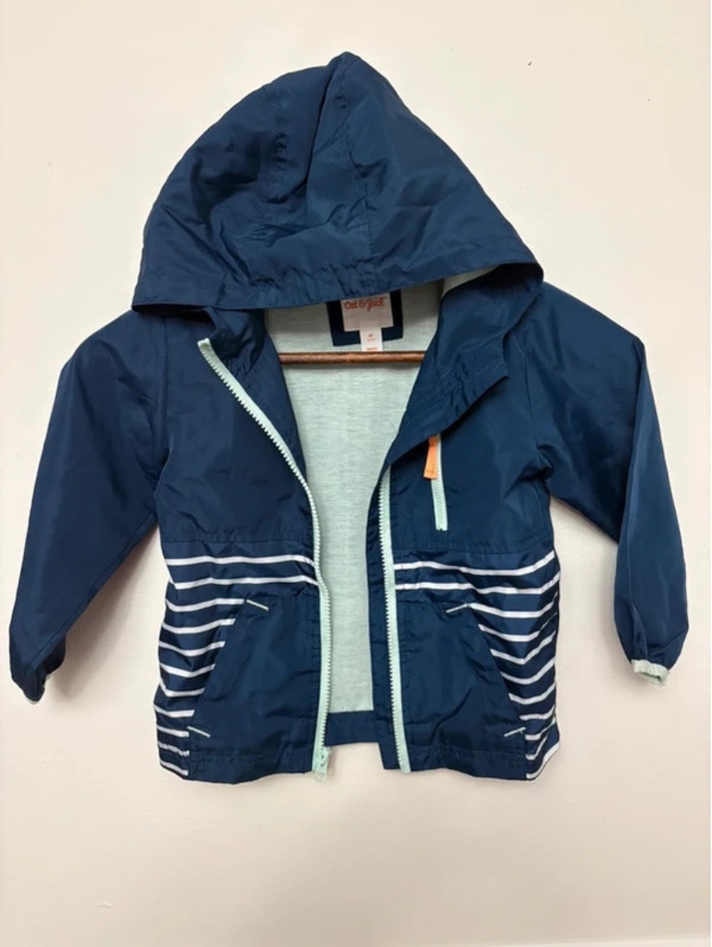 Cat & Jack Toddler Size 3T Navy Striped Hooded Rain Jacket